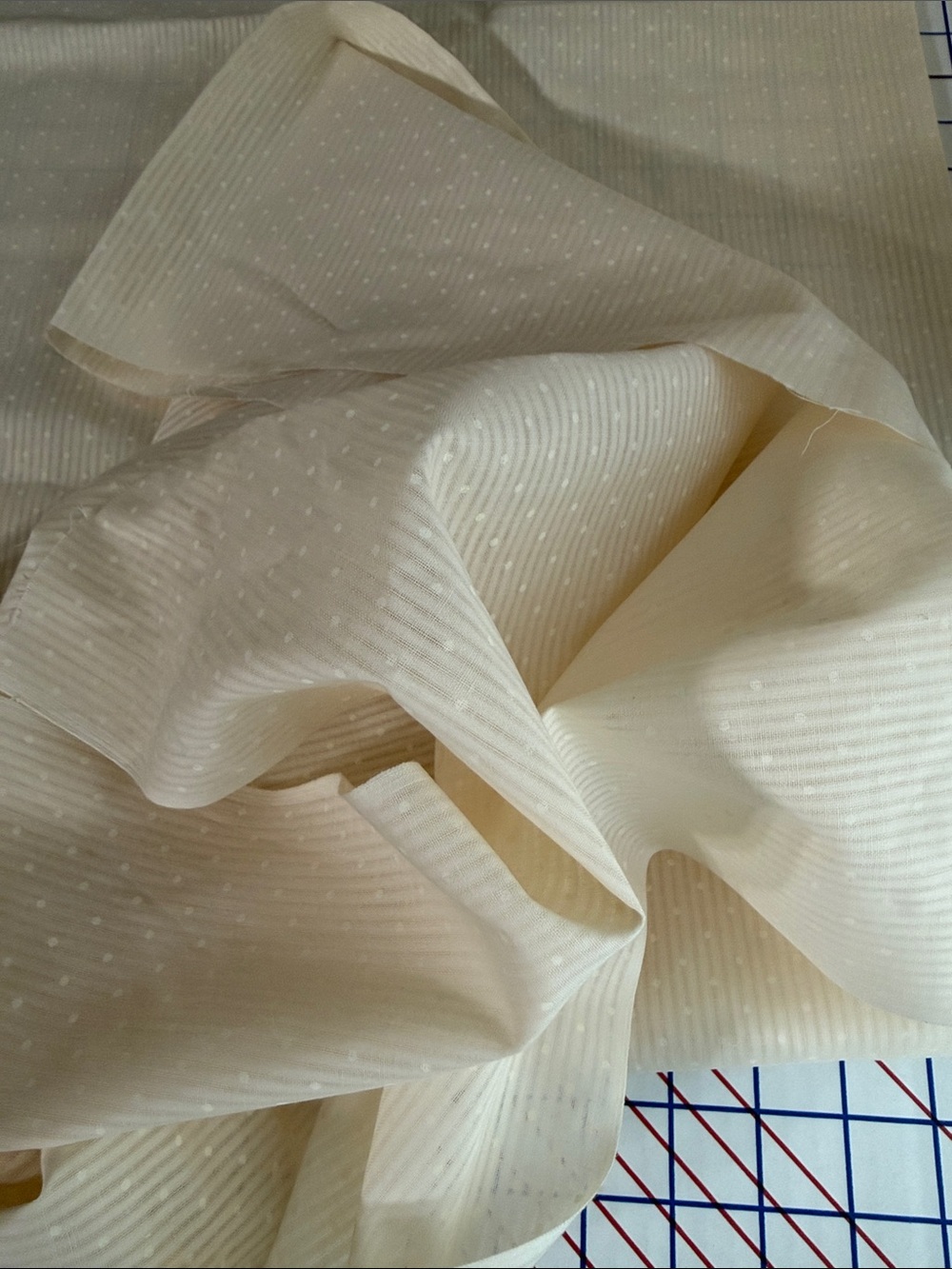 Vintage Butter Yellow Semi Sheer Dot Stripe Fabric 3 Yards 44” 2 Pieces - Picture 4 of 12